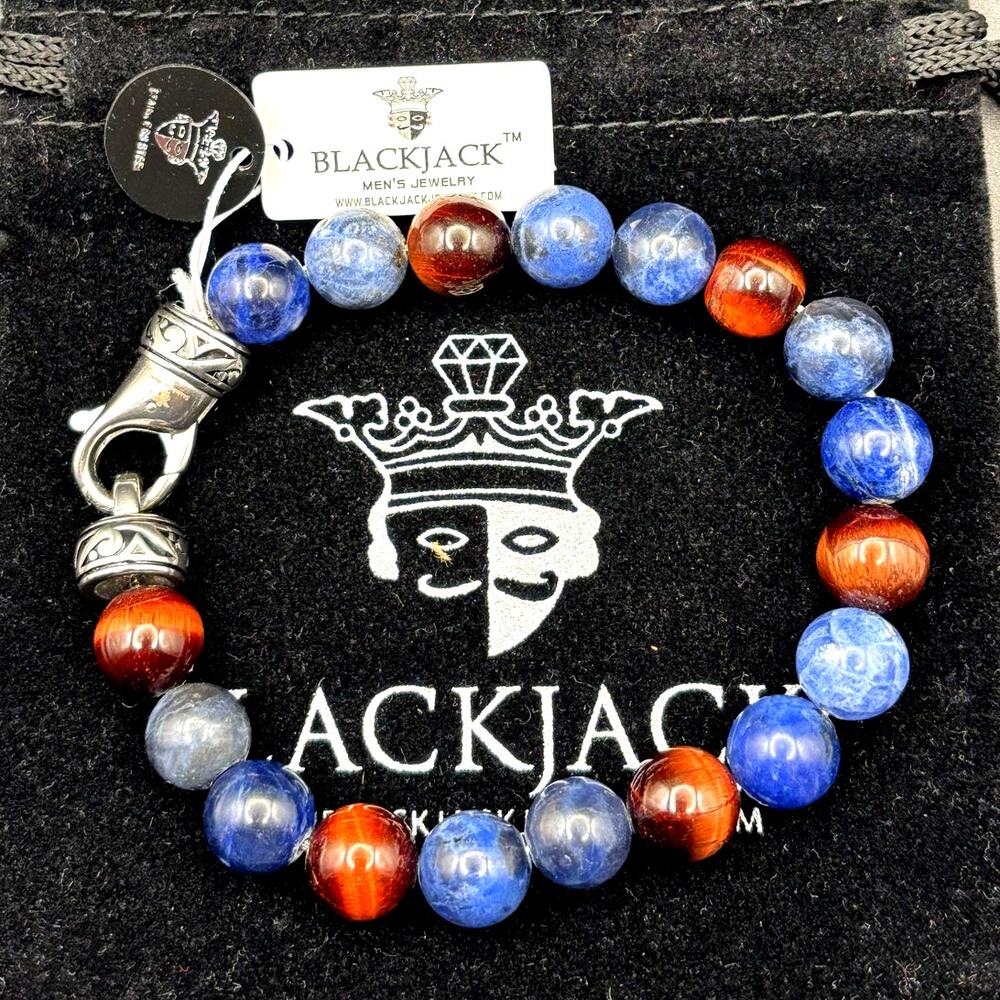 Blackjack BJS16BLS Men’s10mm Sodalite And Red Tiger Eye Beaded Bracelet NIBWT